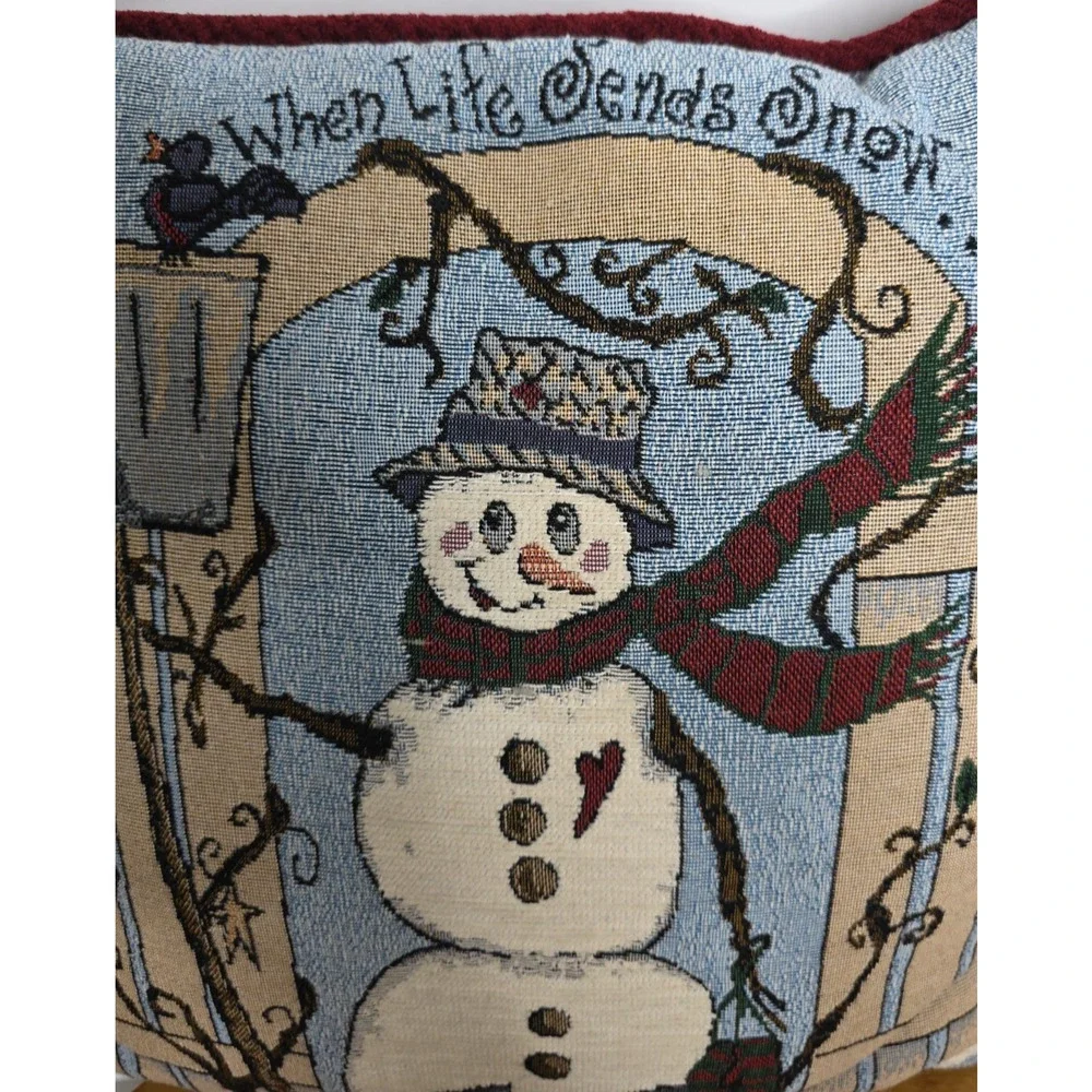 Christmas Tapestry Pillow Decor Snowman 16” X 16” Snowman Gus‎ Swetner 1966